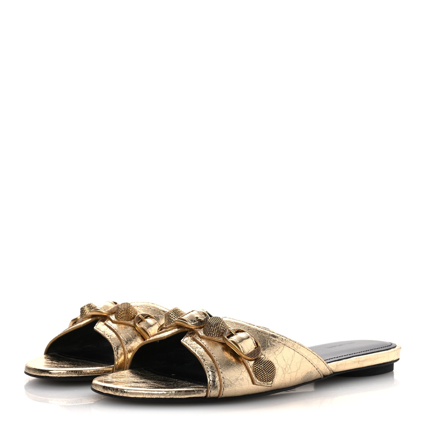 Metallic Arena Cagole Flat Slide Sandals 36 Gold