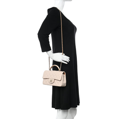 Chanel Lambskin Quilted Bi-Color Mini Top Handle Rectangular Flap Ecru Dark Beige 2 of 10