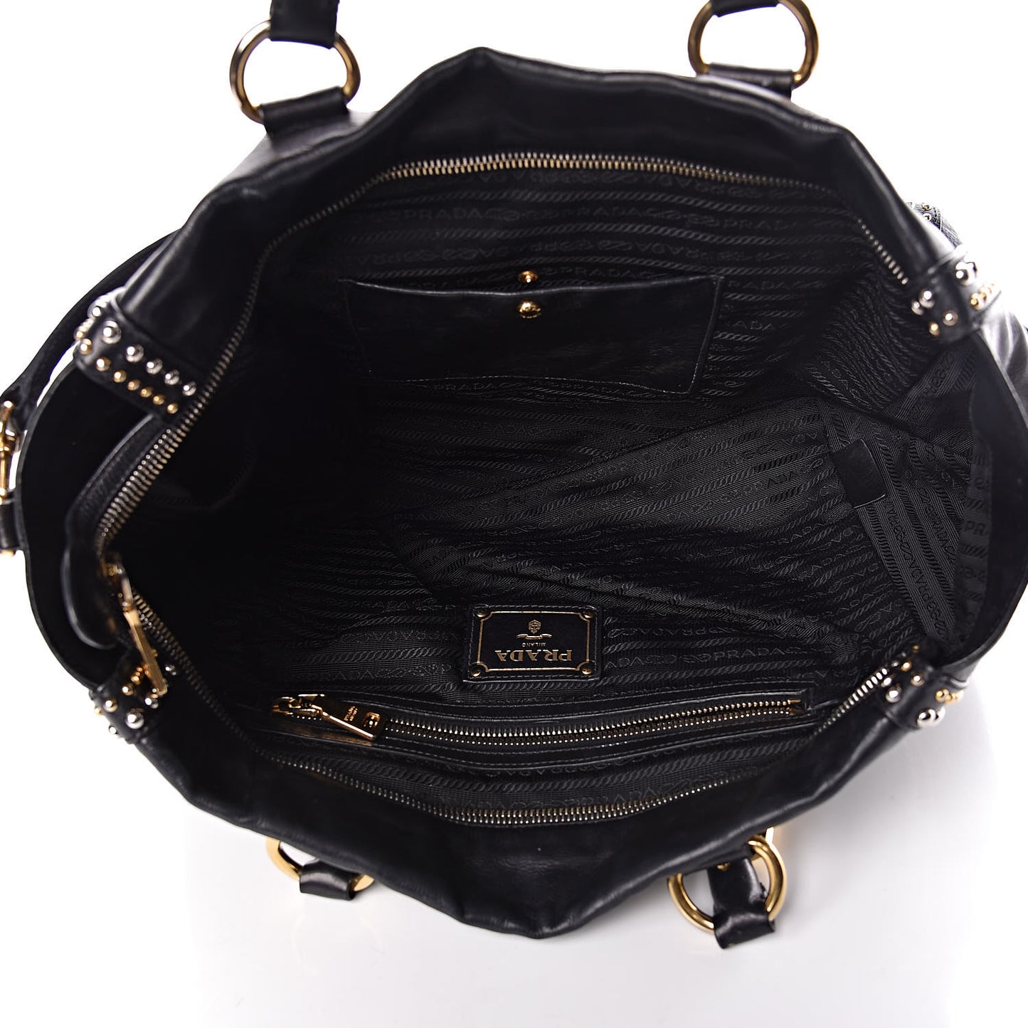 Glace Calfskin Studded Shoulder Bag Black