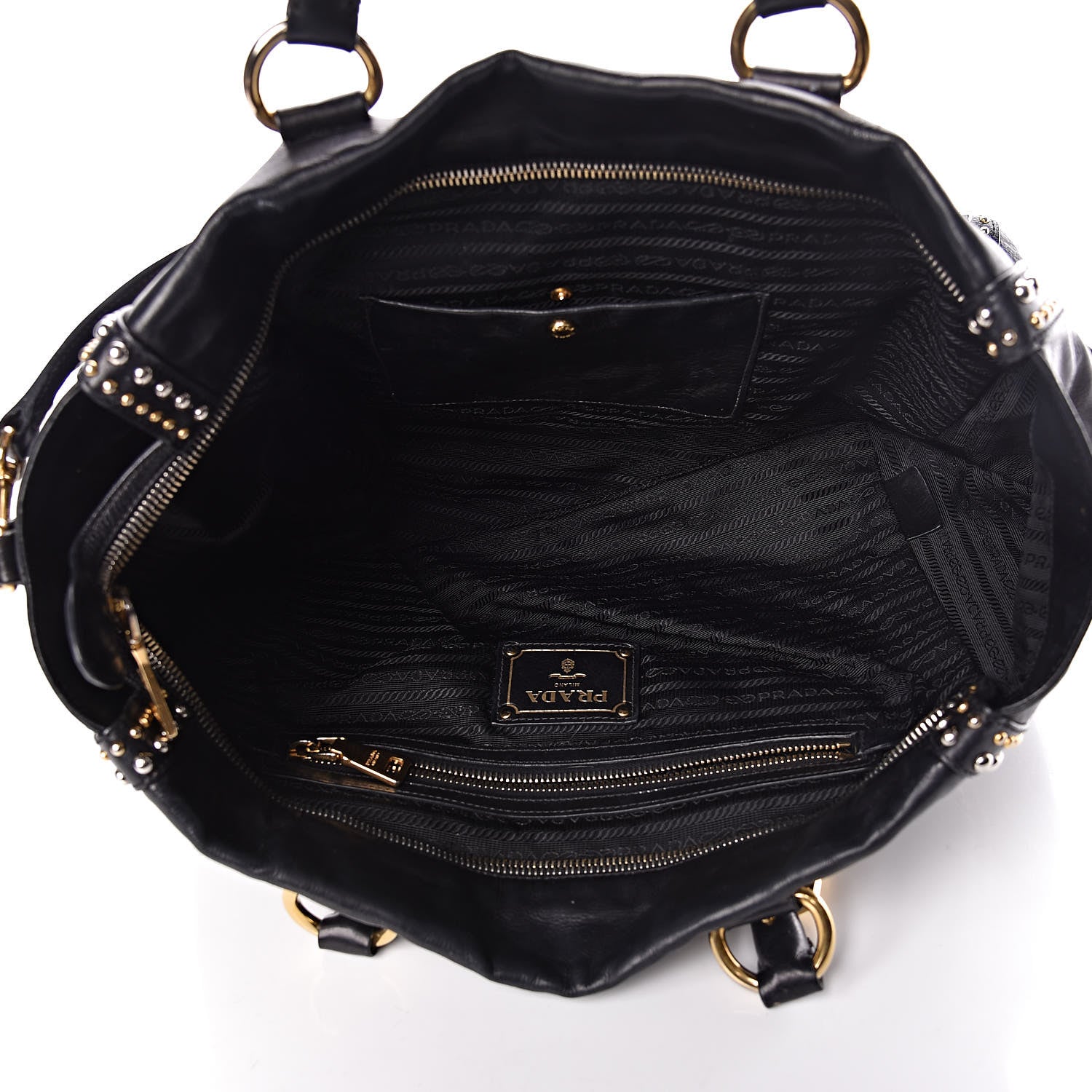 Prada Glace Calfskin Studded Shoulder Bag Black 5 of 14