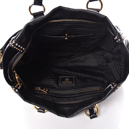 Prada Glace Calfskin Studded Shoulder Bag Black 5 of 14