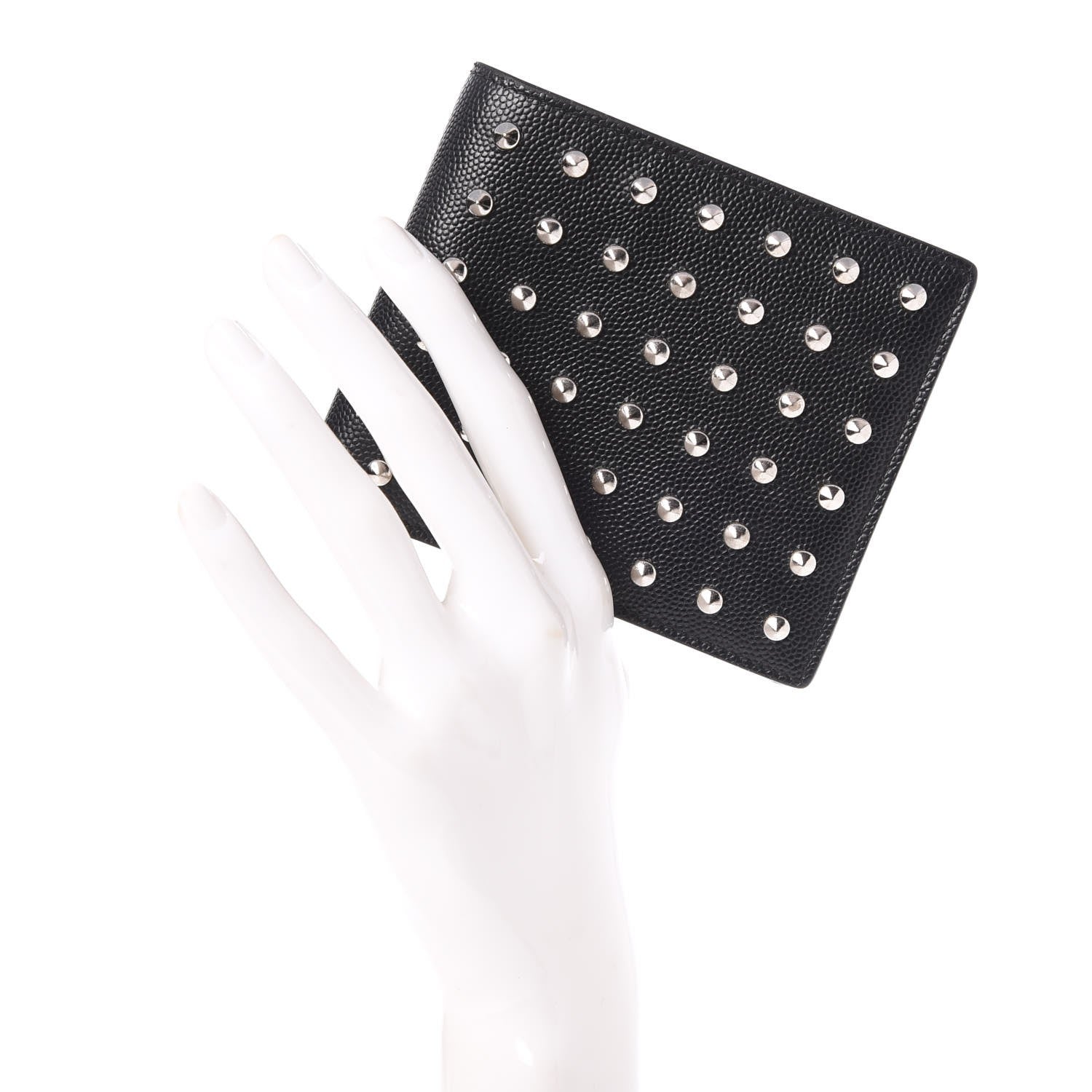 Saint Laurent Grain De Poudre Studded Bi-Fold Wallet Black 2 of 7