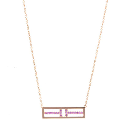 Tiffany 18K Rose Gold Pink Sapphire T Open Horizontal Bar Pendant Necklace 1 of 7