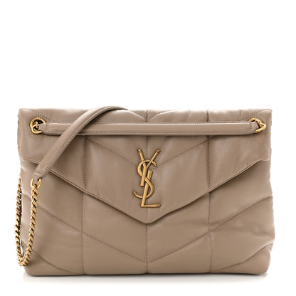 Saint Laurent Lambskin Quilted Medium Loulou Puffer Monogram Chain Satchel Dusty Grey 1 of 11