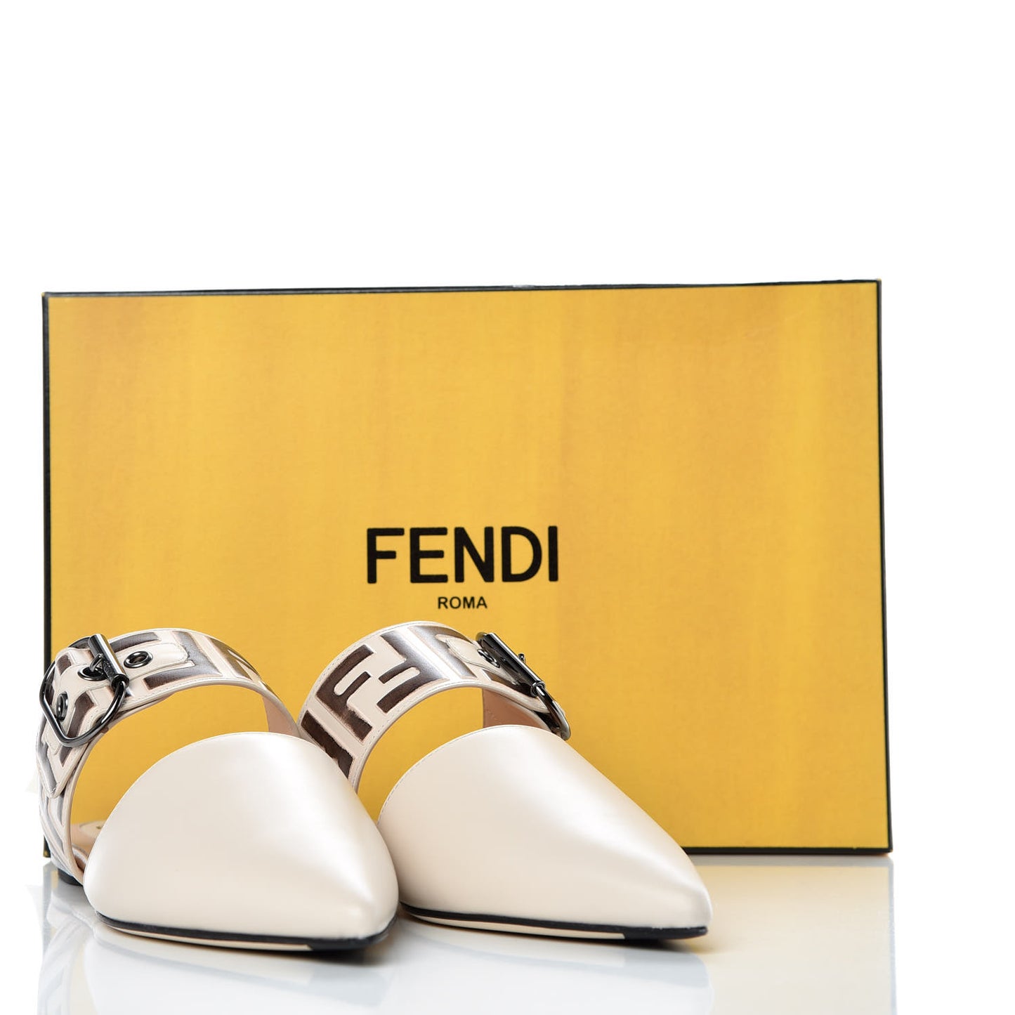 Vitello FF Embossed Buckle Flat Mules 37.5 Camelia Moresco