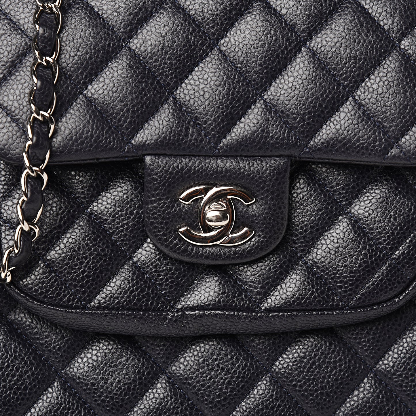 Caviar Quilted Flap Tote Marine