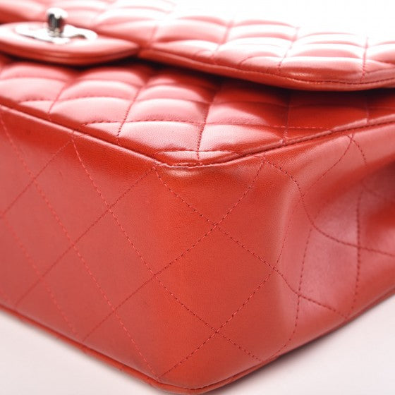 Lambskin Quilted Jumbo Double Flap Red