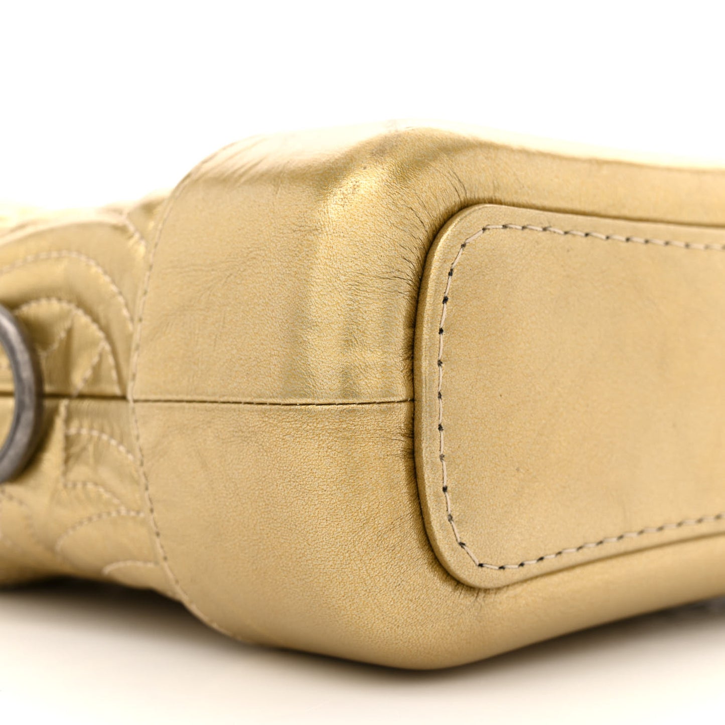 Metallic Aged Calfskin CC Quilted Small Gabrielle Hobo Gold