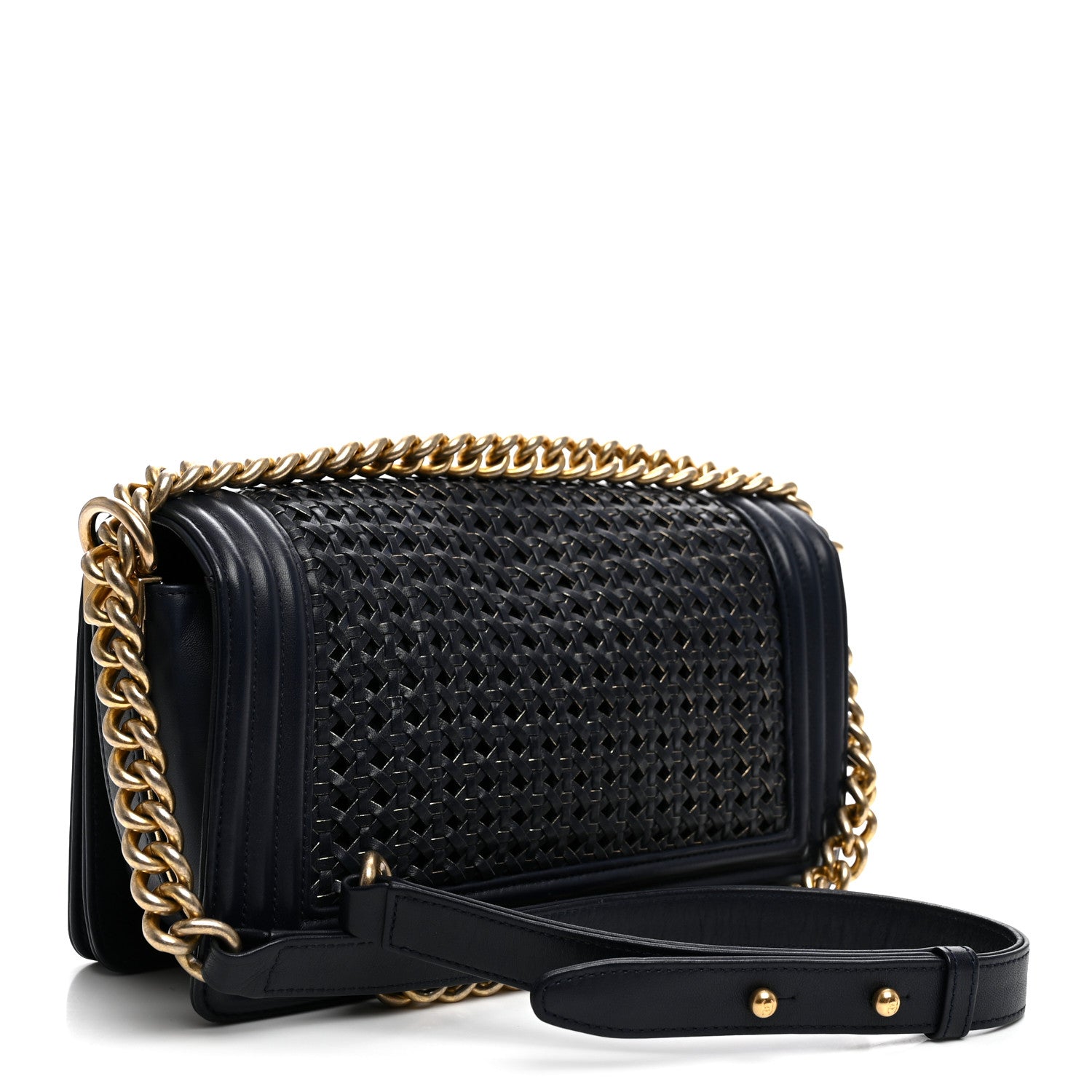 Chanel Lambskin Braided Woven Medium Boy Flap  Navy 3 of 10