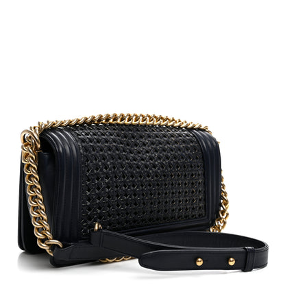 Chanel Lambskin Braided Woven Medium Boy Flap  Navy 3 of 10