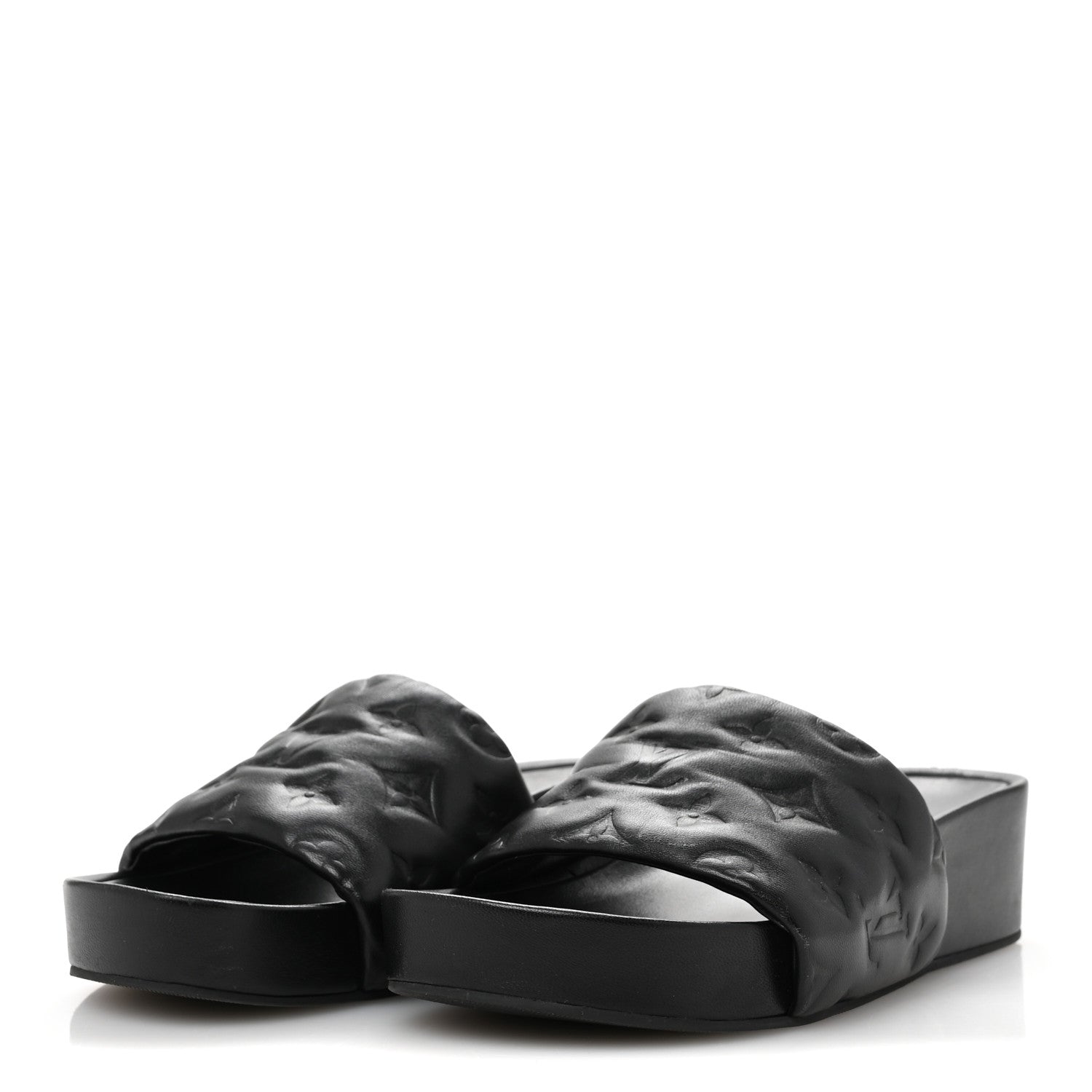Louis Vuitton Lambskin Embossed Monogram Jumbo Flatform Mule Sandals 37 Black 4 of 10