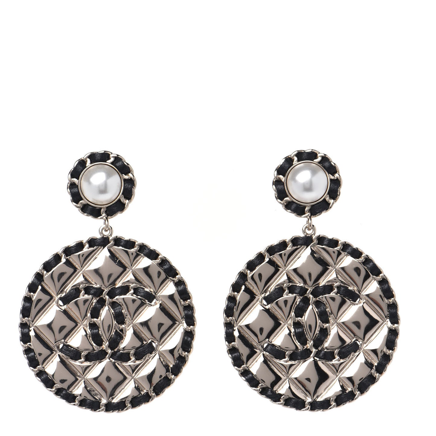 Lambskin Pearl Metal Quilted CC Earrings Gold