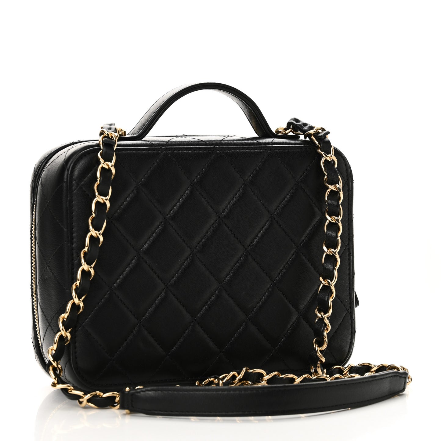 Lambskin Metal Quilted Golden Plate Vanity Case Black Golden Plate Vanity Case Black Gold