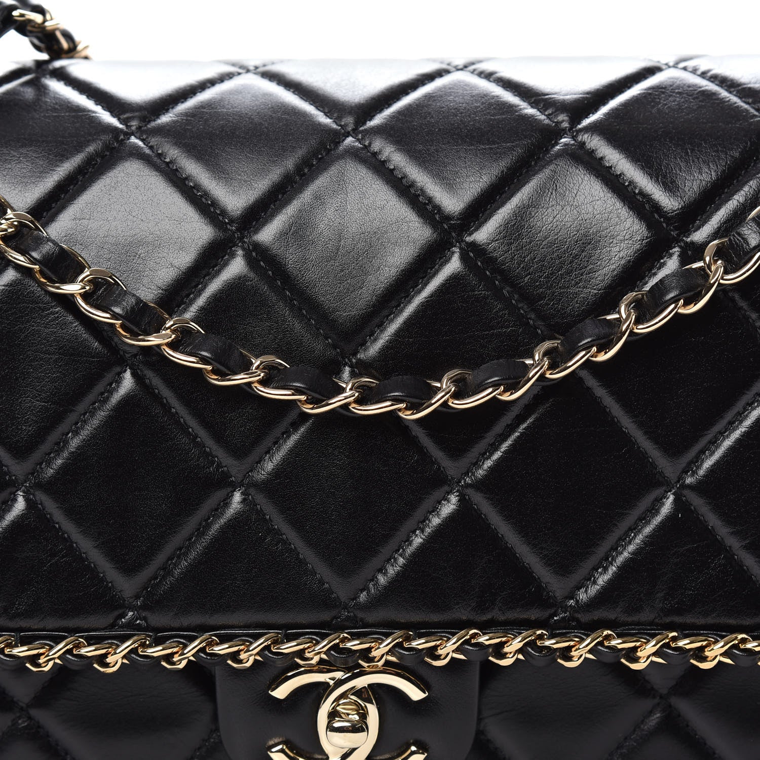 Chanel Crumpled Calfskin Quilted Large Chain All Over Flap Bag Black 9 of 11