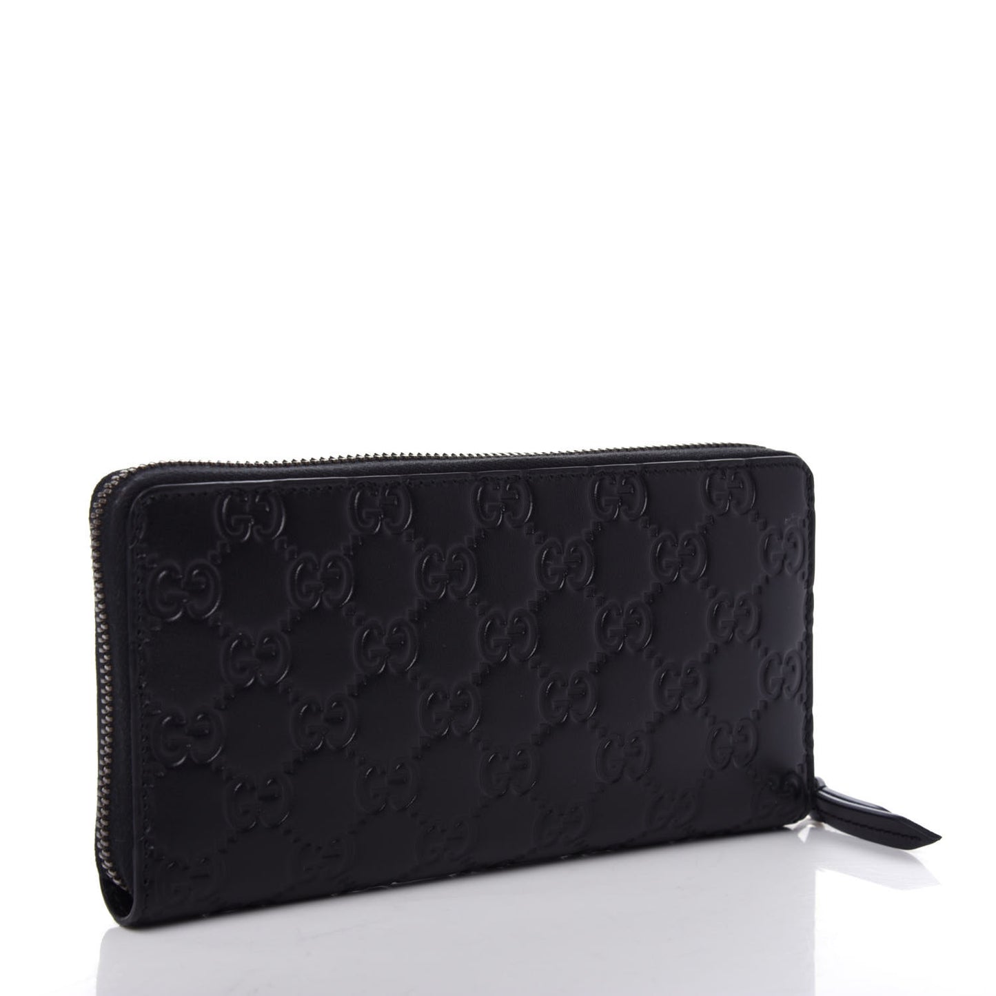 Guccissima Signature Crystal Cat Zip Around Wallet Black