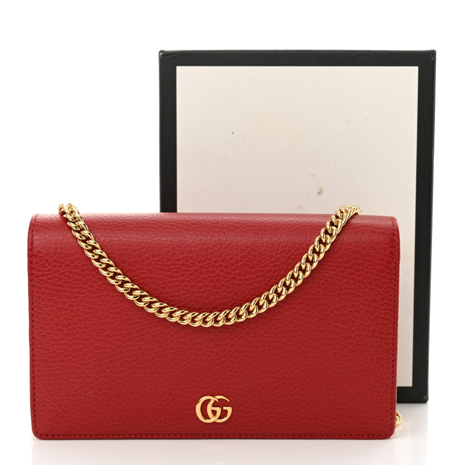 Gucci Dollar Calfskin Mini GG Marmont Chain Wallet Hibiscus Red 11 of 11