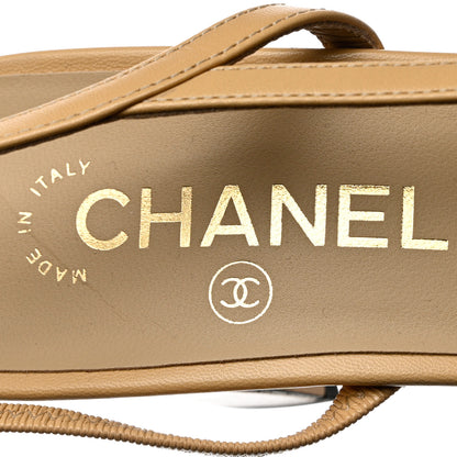 Chanel Goatskin Grosgrain Cap Toe CC Slingback Pumps 40 Beige Black 7 of 9