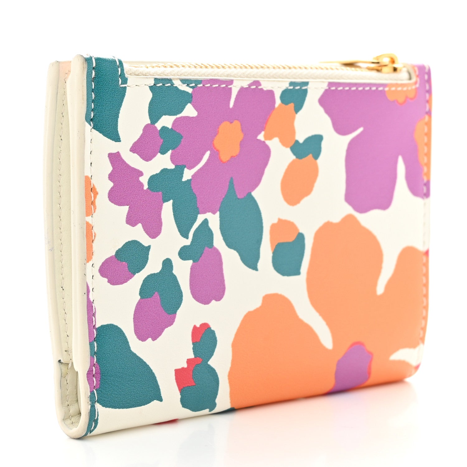 Saint Laurent Calfskin Floral Print Bi Fold Zipped Wallet Multicolor 3 of 7