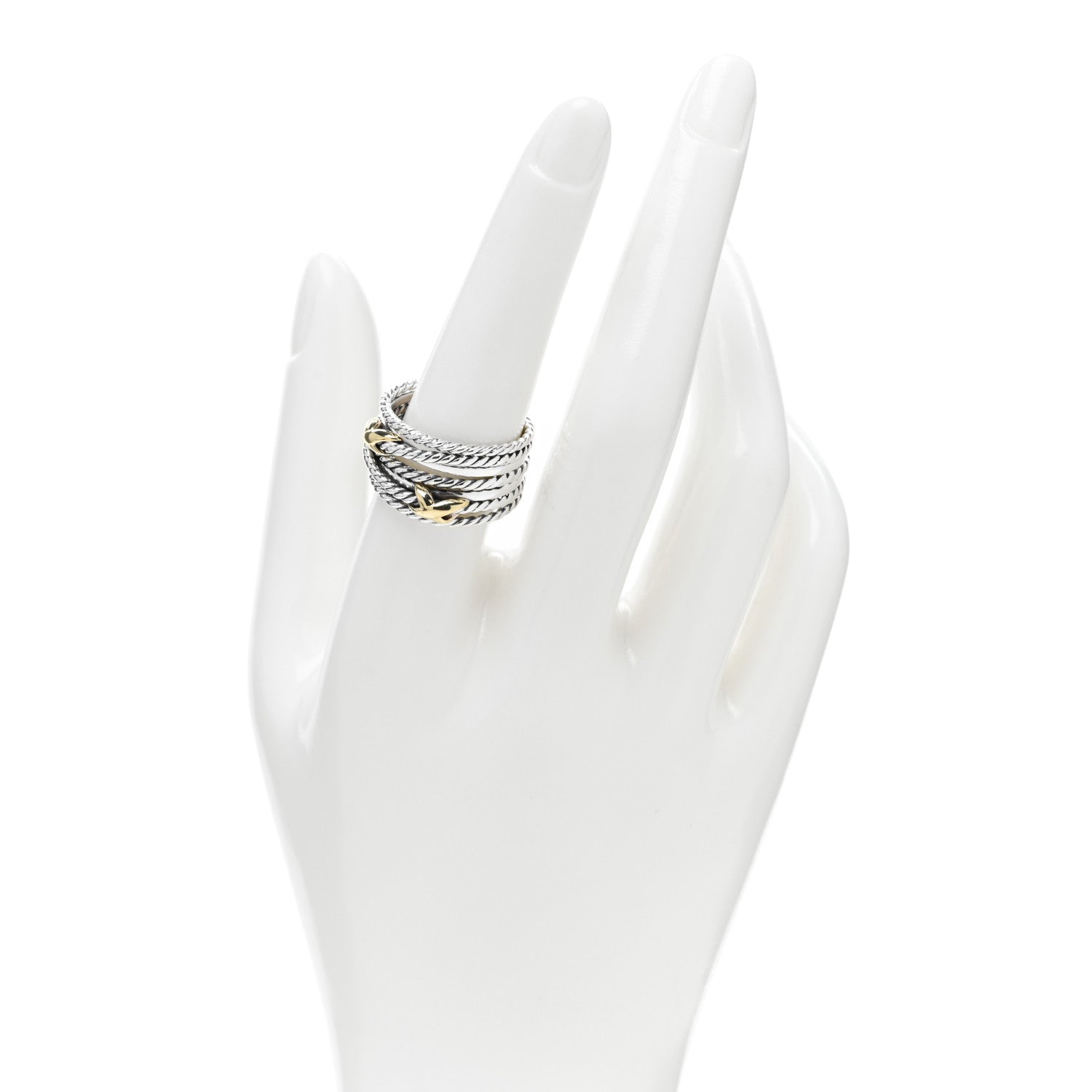 David Yurman Sterling Silver 18K Yellow Gold Double X Crossover Ring 57 8 2 of 4
