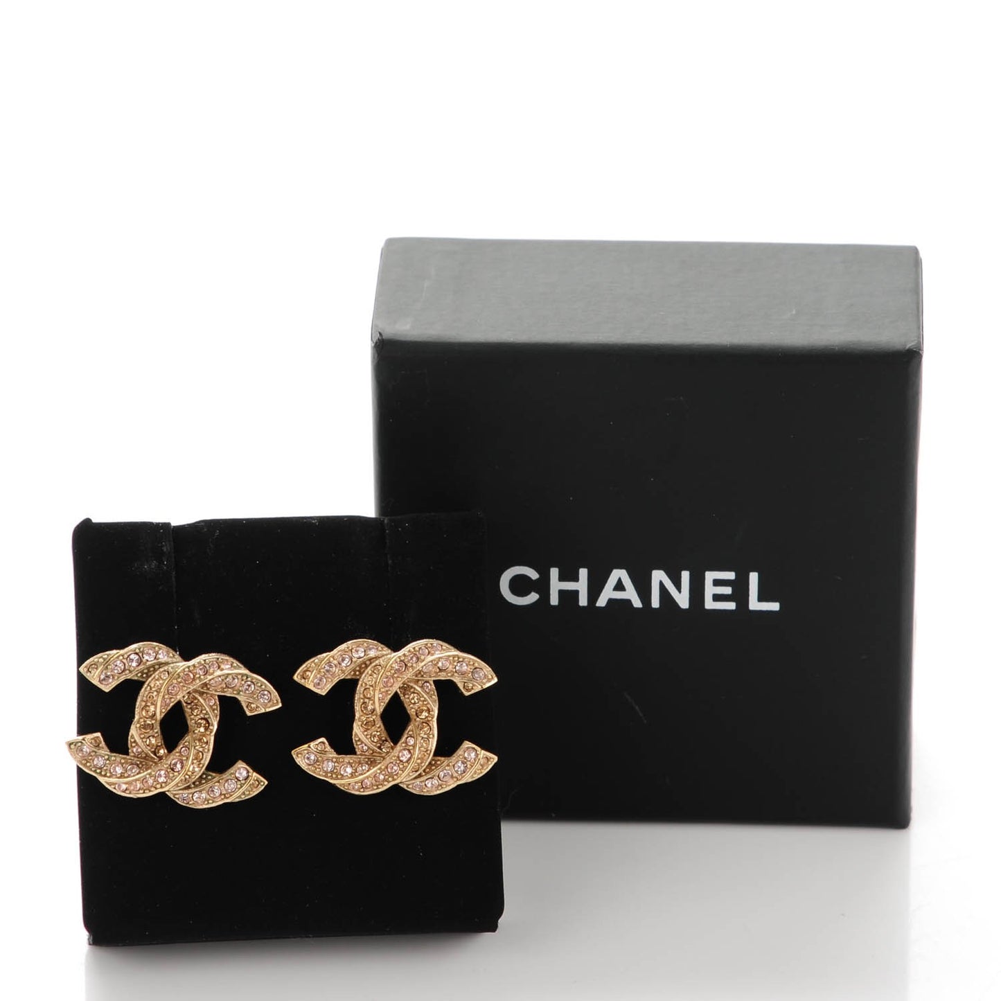 Crystal Twisted CC Earrings Light Gold Pale Pink