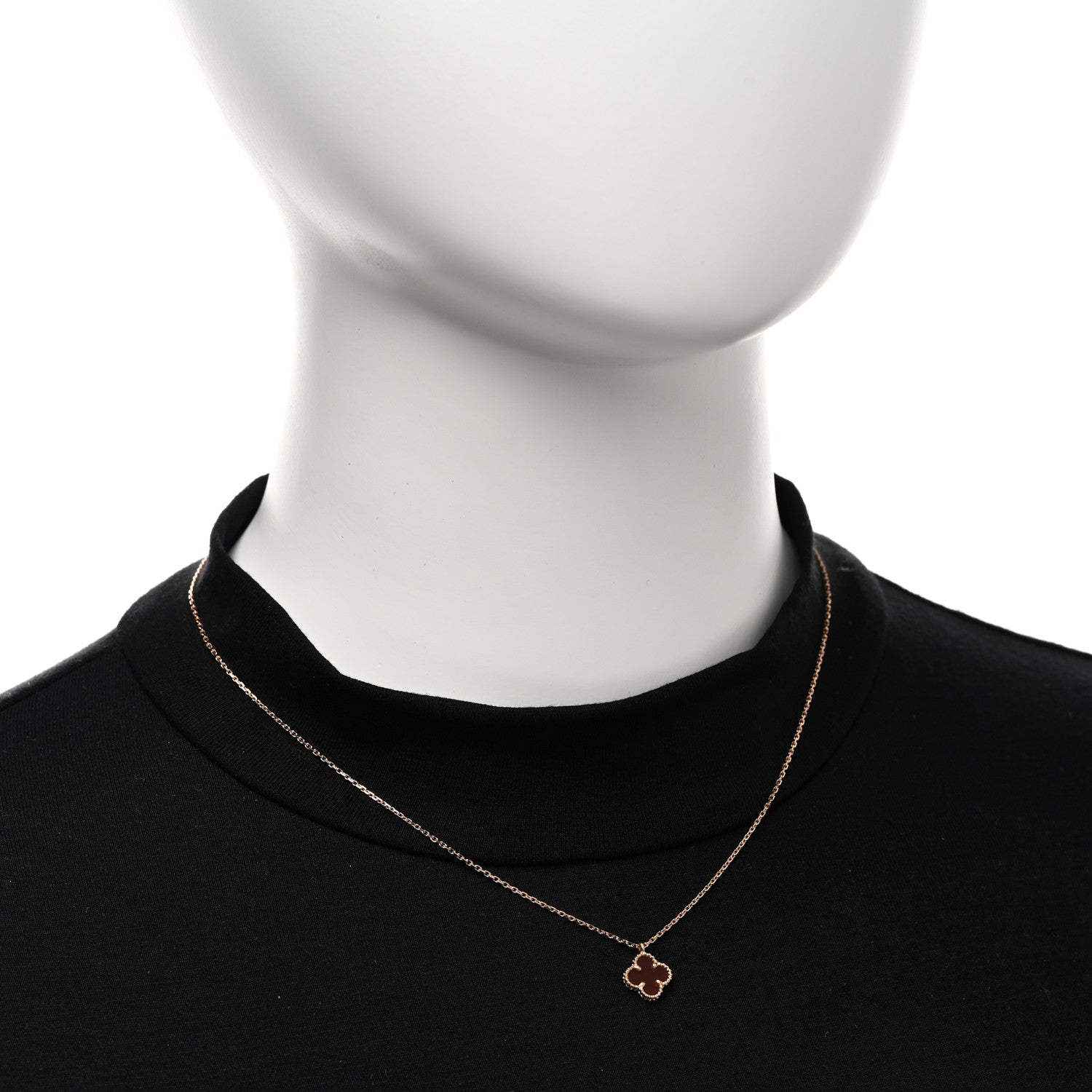 Van Cleef & Arpels 18K Rose Gold Carnelian Sweet Alhambra Pendant Necklace 2 of 5