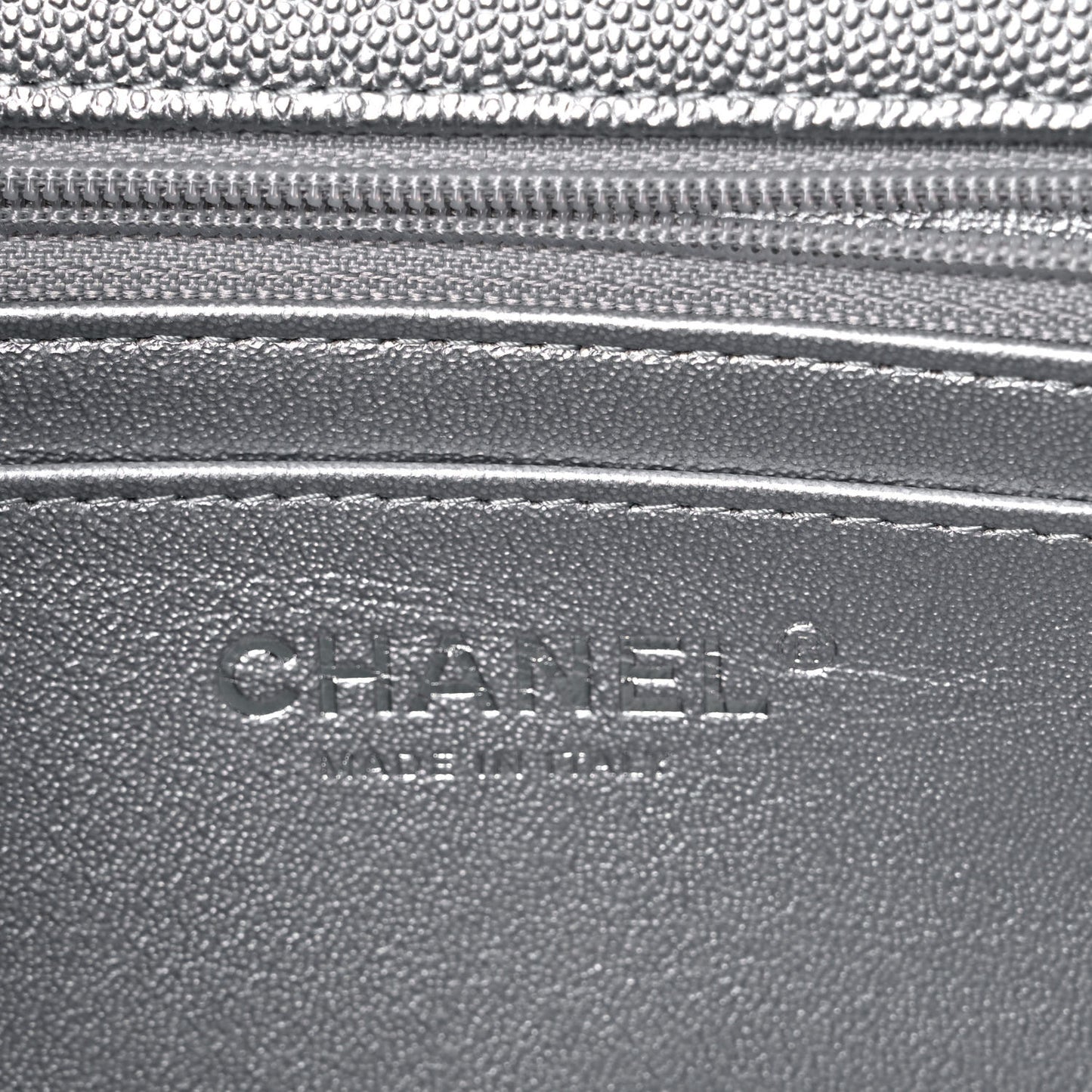 Metallic Caviar Quilted Mini Top Handle Rectangular Flap Silver