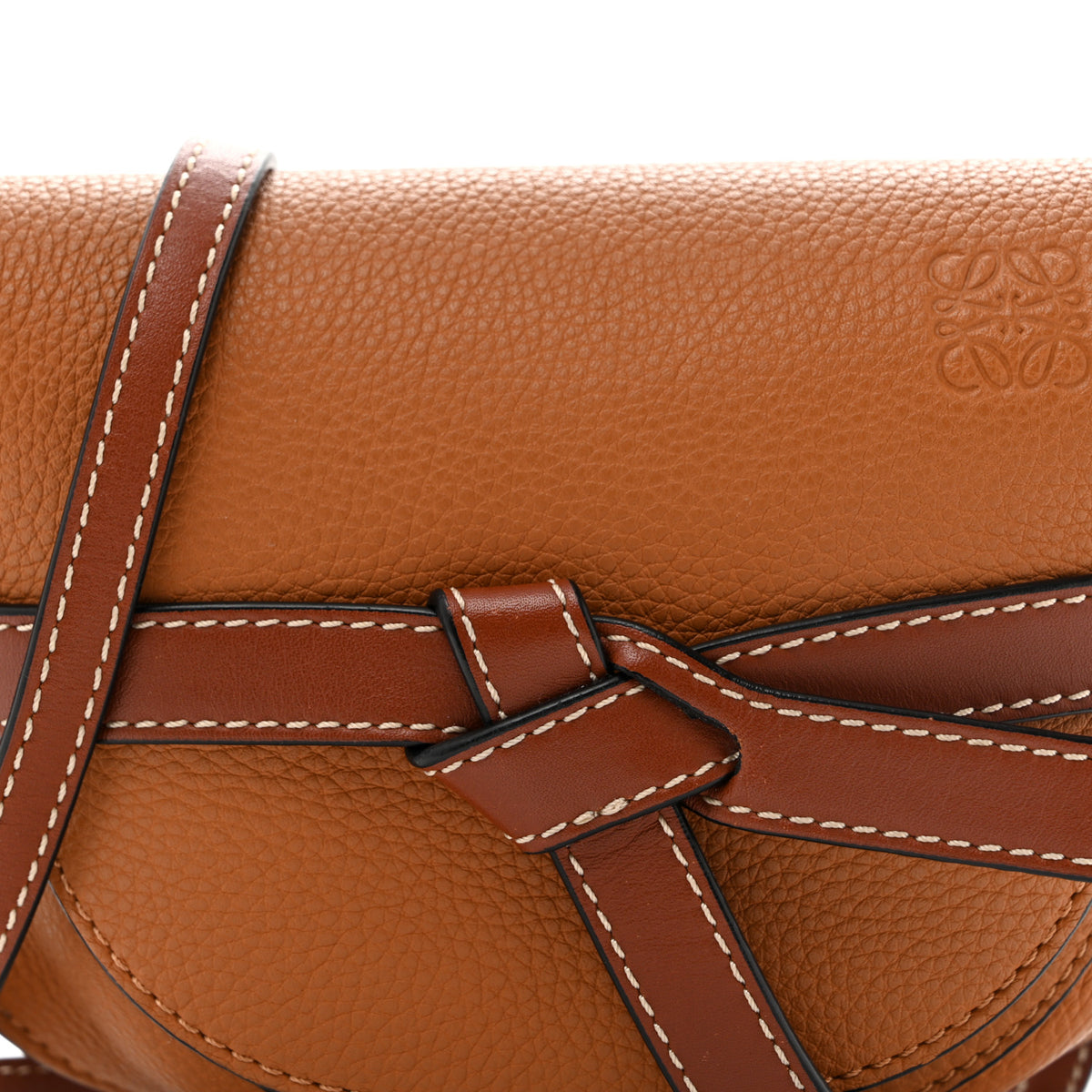Grained Calfskin Mini Gate Crossbody Bag Caramel Pecan