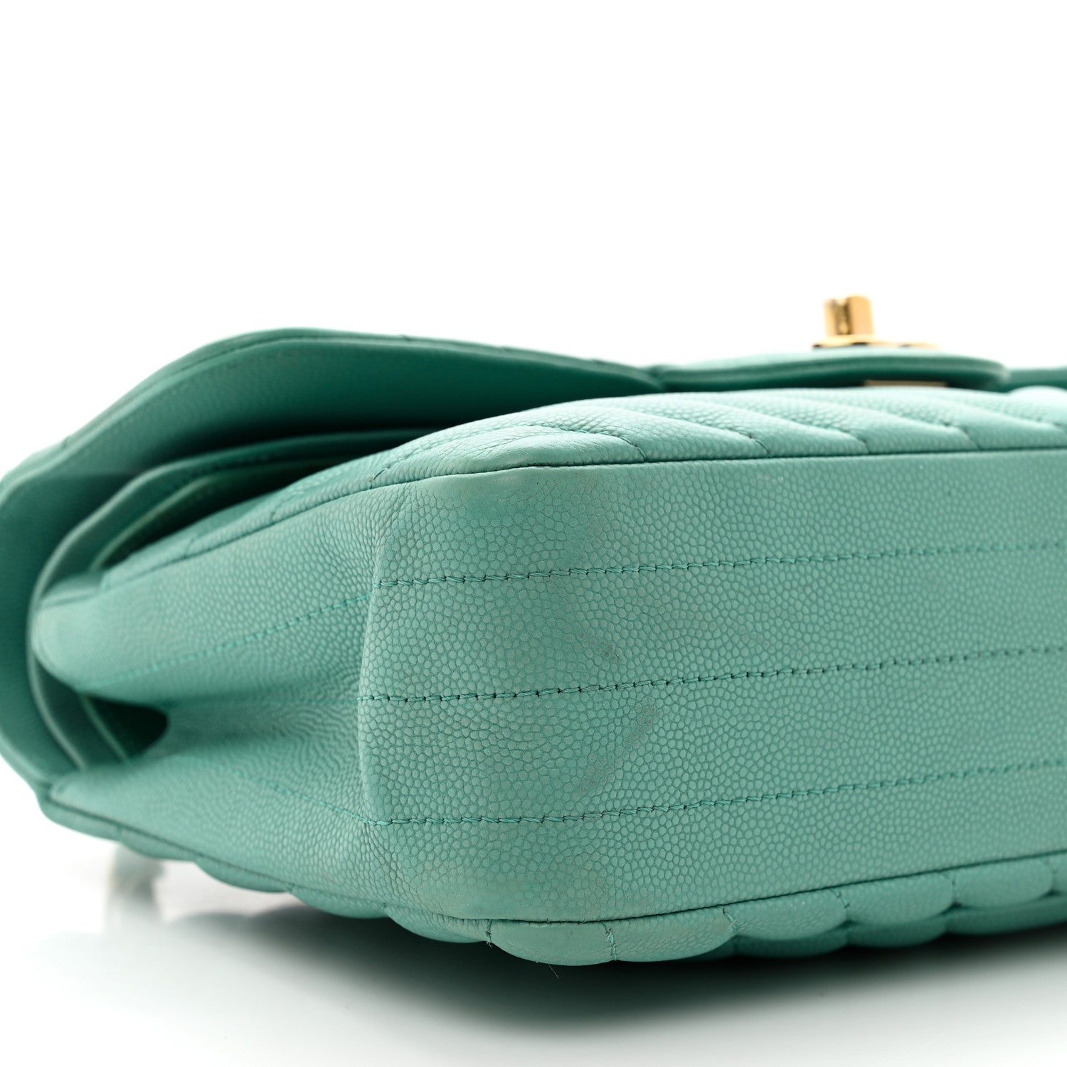 Chanel Caviar Flat Chevron Quilted Small Double Flap Green 9 of 13