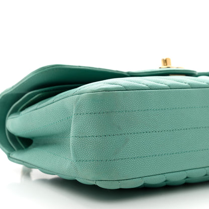 Chanel Caviar Flat Chevron Quilted Small Double Flap Green 9 of 13