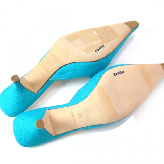Toile Kitten Heel Slides 36 Turquoise