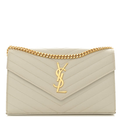 Saint Laurent Grain De Poudre Matelasse Chevron Monogram Chain Wallet Crema Soft 1 of 11