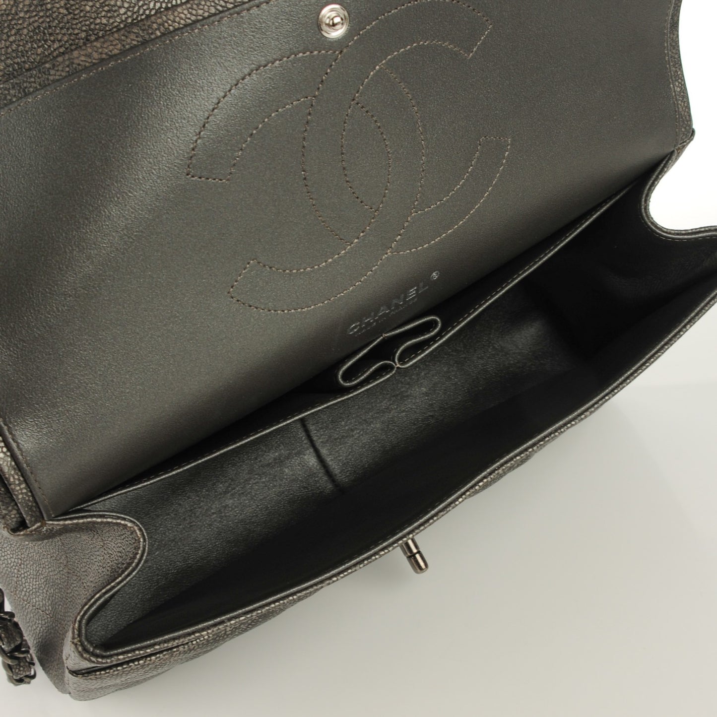 Iridescent Caviar Quilted Jumbo Double Flap Dark Silver