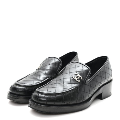 Chanel Calfskin Stitched CC Loafers 38 Black 4 of 10