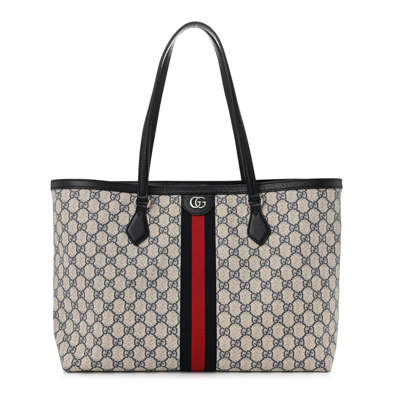 Gucci GG Supreme Monogram Textured Calfskin Web Medium Ophidia Shopping Tote Beige Blue 1 of 10