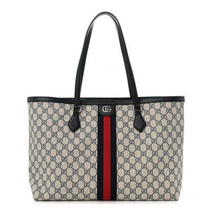Gucci GG Supreme Monogram Textured Calfskin Web Medium Ophidia Shopping Tote Beige Blue 1 of 10
