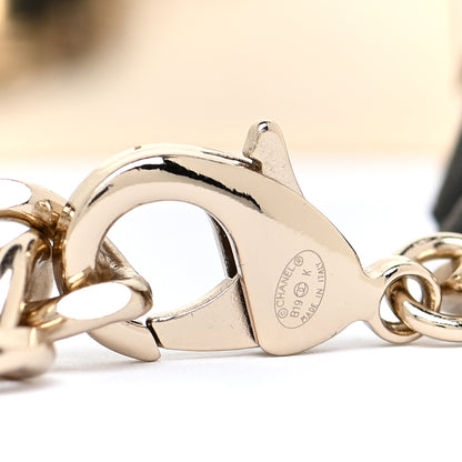 Chanel Metal Lambskin Pearl Name Plate Bracelet Black Gold 4 of 6