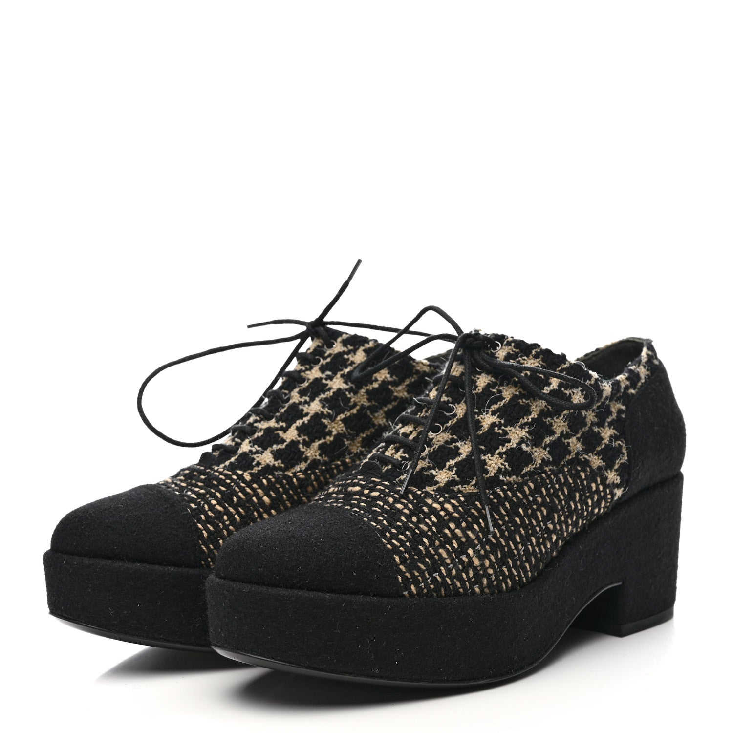 Chanel Tweed Lace Up Platform Oxfords 39 Black Multicolor 3 of 7