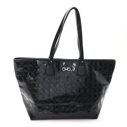 Salvatore Ferragamo Patent Gancini Embossed Tote Black 1 of 11