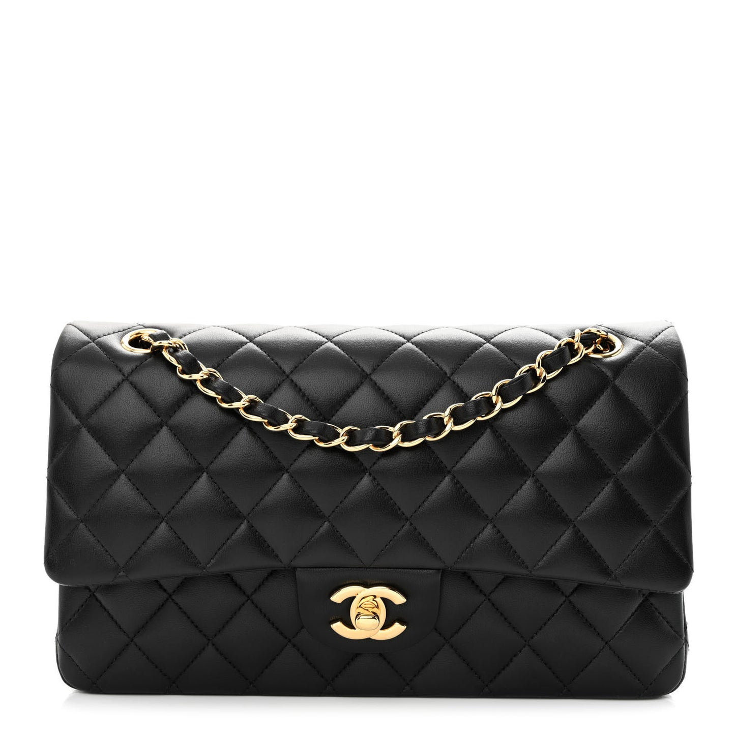 Lambskin Quilted Medium Double Flap Black