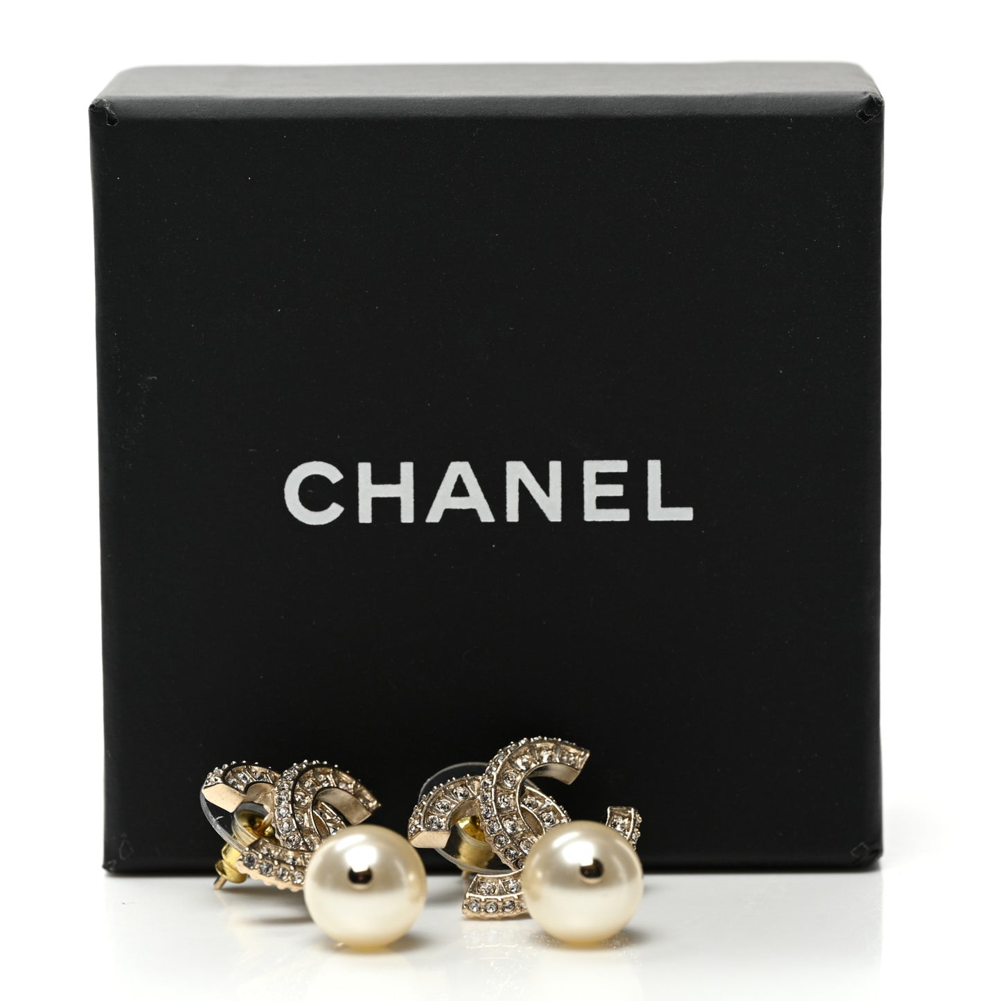 Pearl Crystal CC Drop Earrings Light Gold