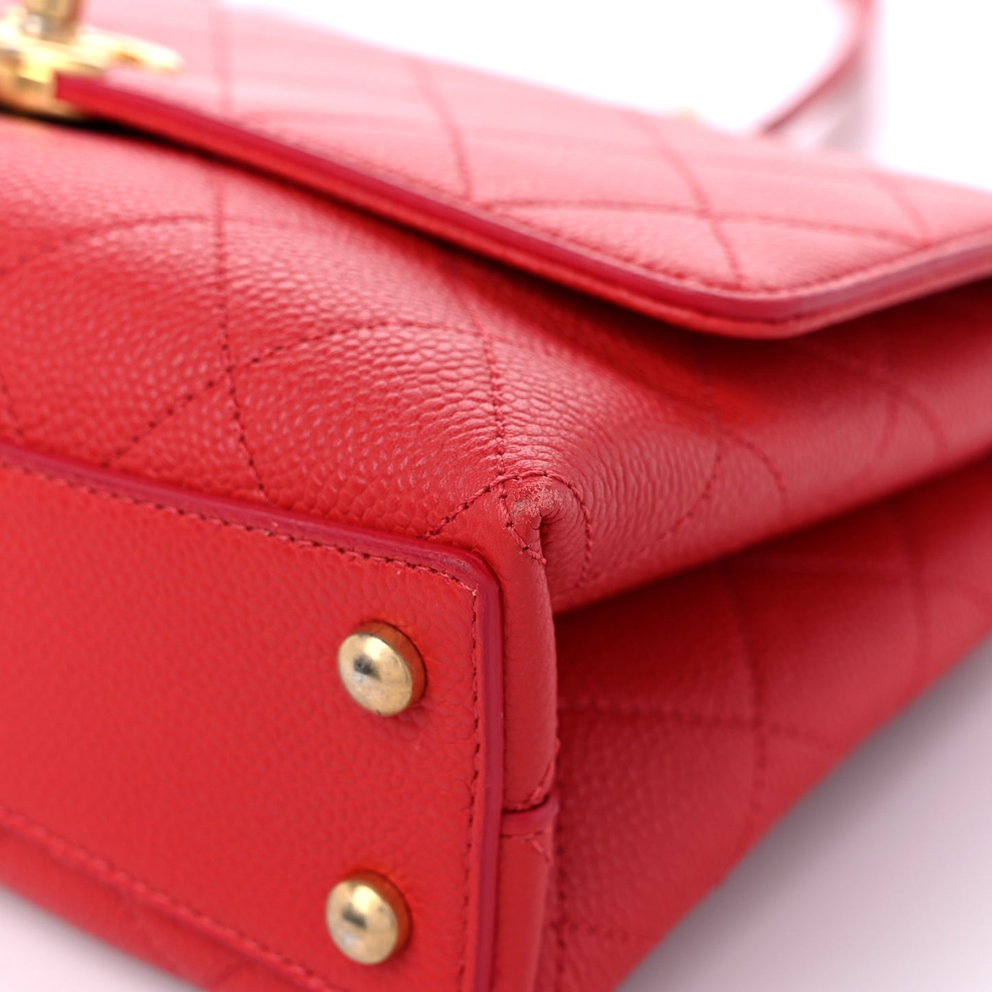 Grained Calfskin Small Stitched Flap Red