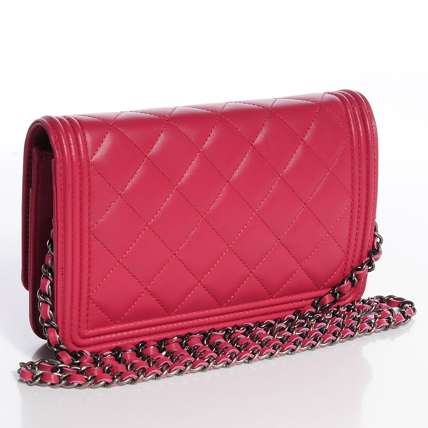 Chanel Lambskin Wallet on Chain Boy WOC Dark Pink 3 of 9