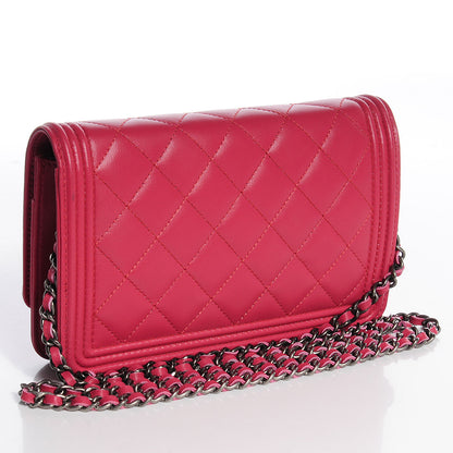 Chanel Lambskin Wallet on Chain Boy WOC Dark Pink 3 of 9