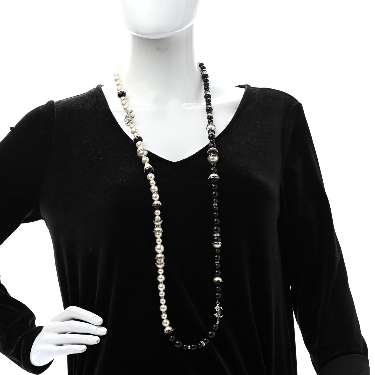 Pearl Crystal Bead CC Necklace Black