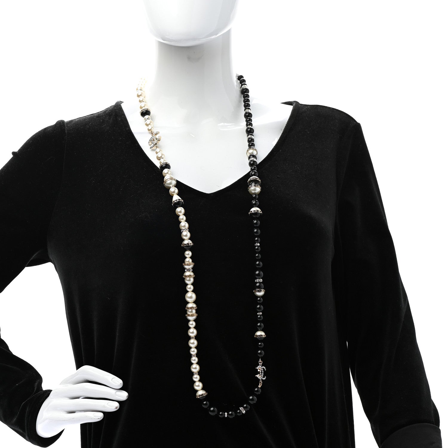 Chanel Pearl Crystal Bead CC Necklace Black 2 of 6