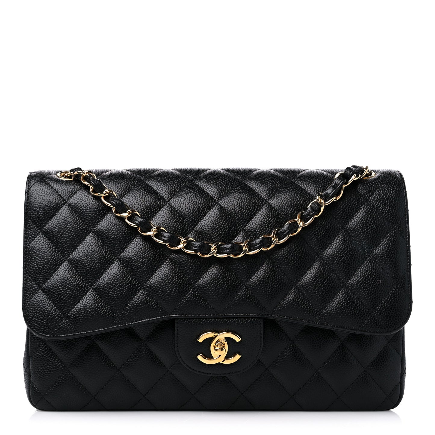 Caviar Quilted Jumbo Double Flap Black