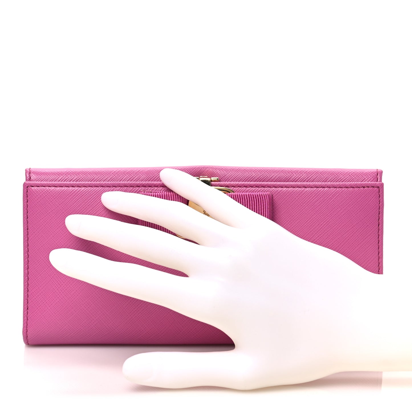 Printed Calfskin Vara Bow Continental Wallet Fuchsia