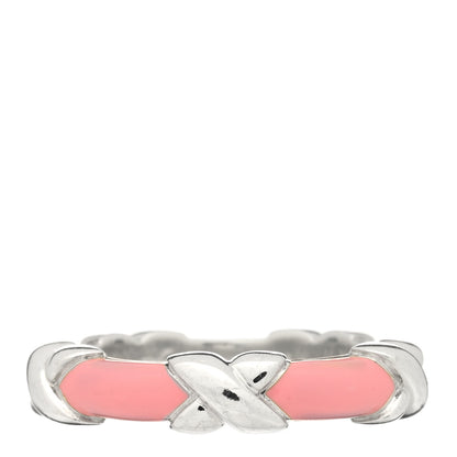 Tiffany Sterling Silver Enamel Signature X Ring Pink 52 6 2 of 4