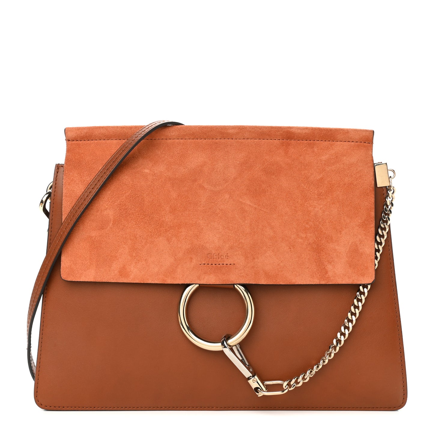 Suede Calfskin Medium Faye Shoulder Bag Tobacco