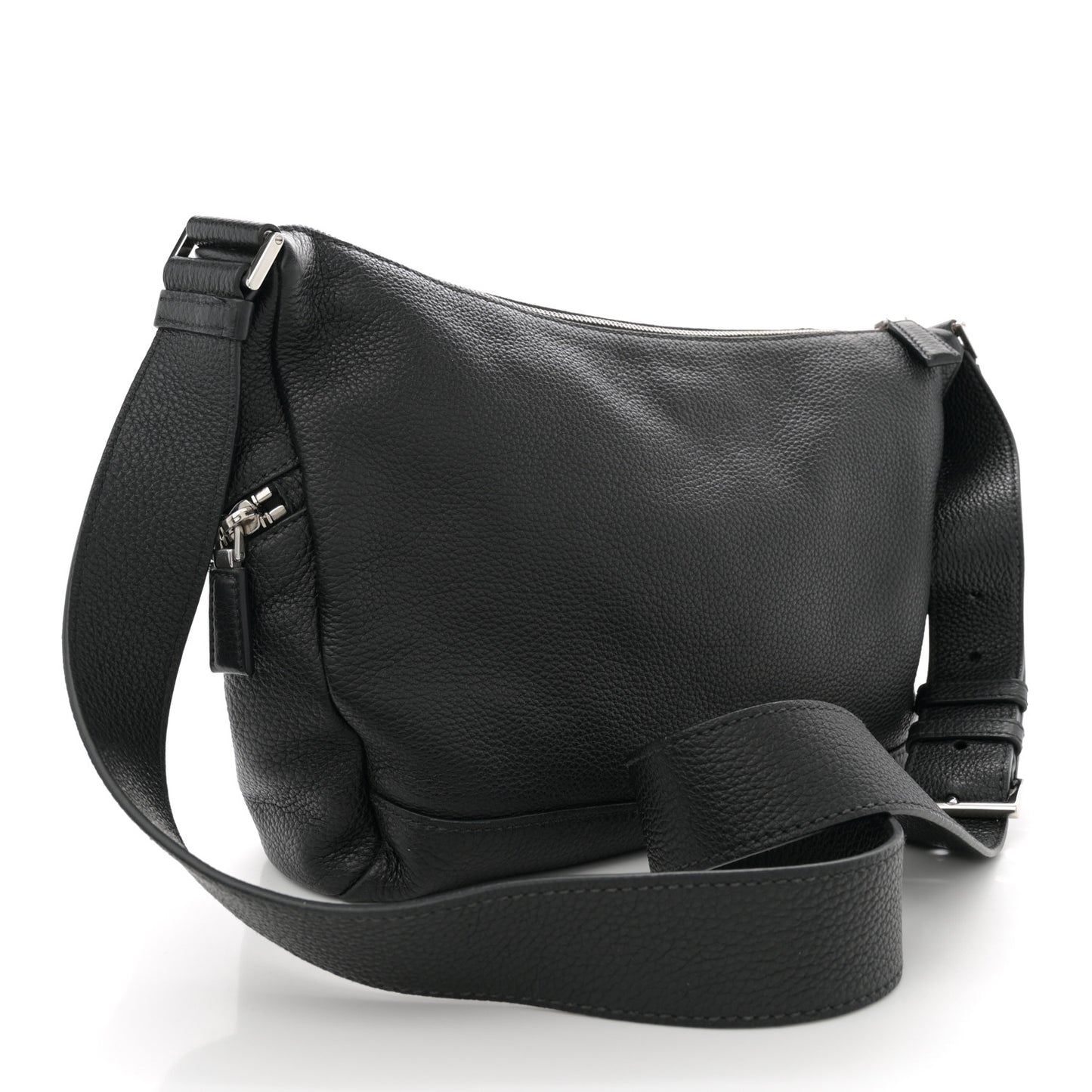 Vitello Daino Triangle Logo Embossed Shoulder Bag Black